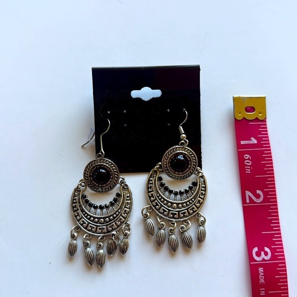 Elegant Black and Silver Bohemian Dangle Earrings - Picture 4 of 4